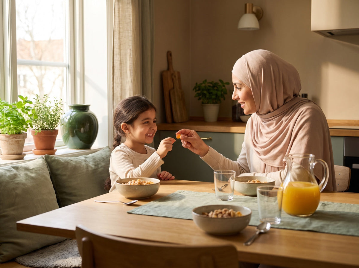 Children at the breakfast table with their gummy vitamins
