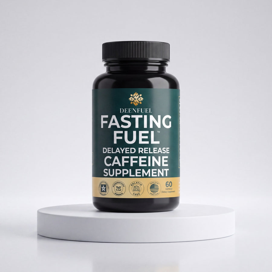DeenFuel Fasting Fuel delayed-release caffeine bottle