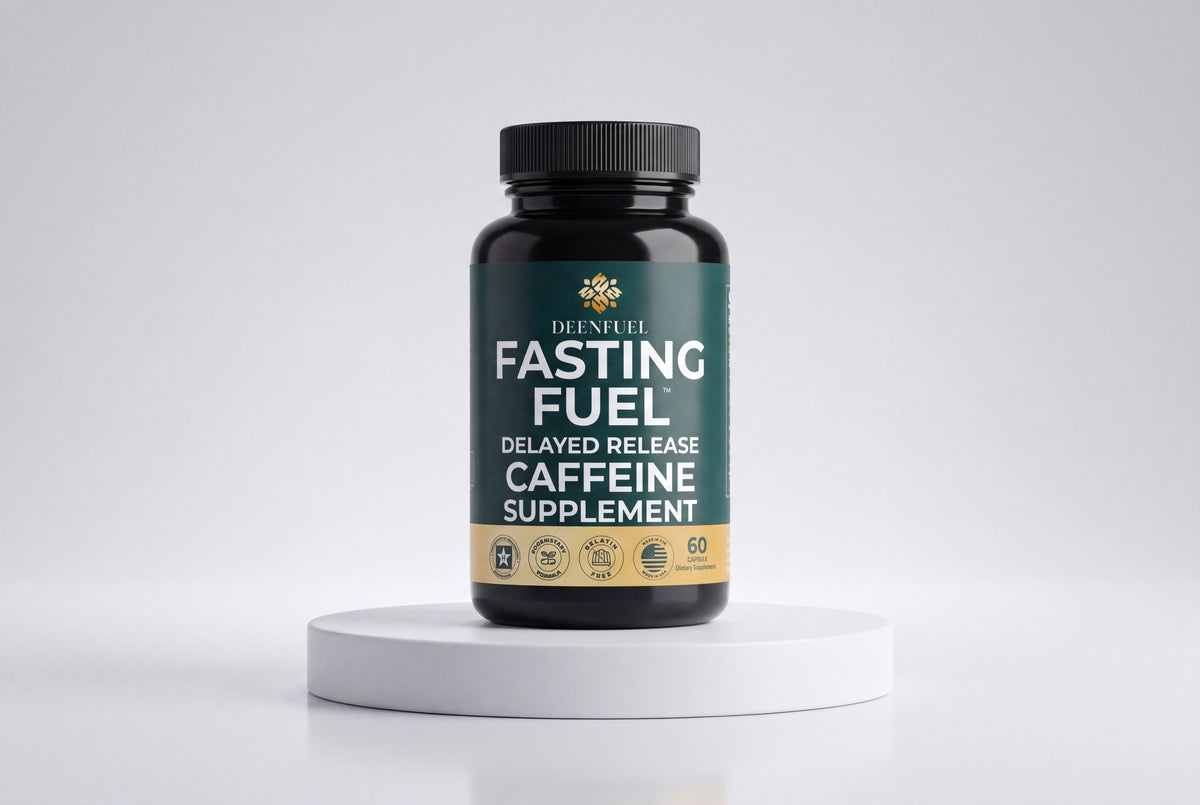 DeenFuel Fasting Fuel delayed-release caffeine bottle