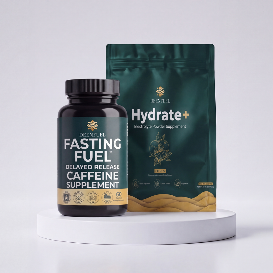 Ramadan Recharge Bundle: Fasting Fuel delayed-release caffeine capsules and Hydrate+ Citrus electrolyte powder