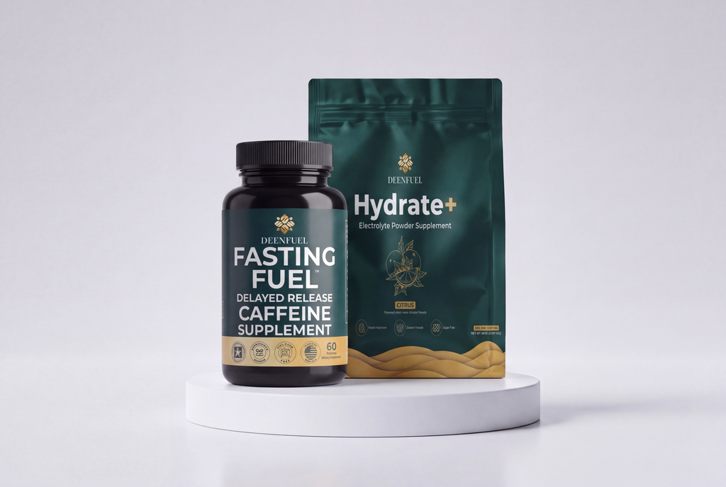 Ramadan Recharge Bundle: Fasting Fuel delayed-release caffeine capsules and Hydrate+ Citrus electrolyte powder